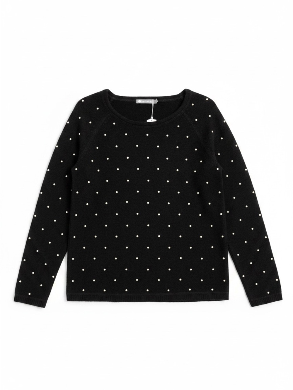 In Cashmere Sweater Womens Medium Black NWT Polka Dot Merino Wool Cashmere Blend